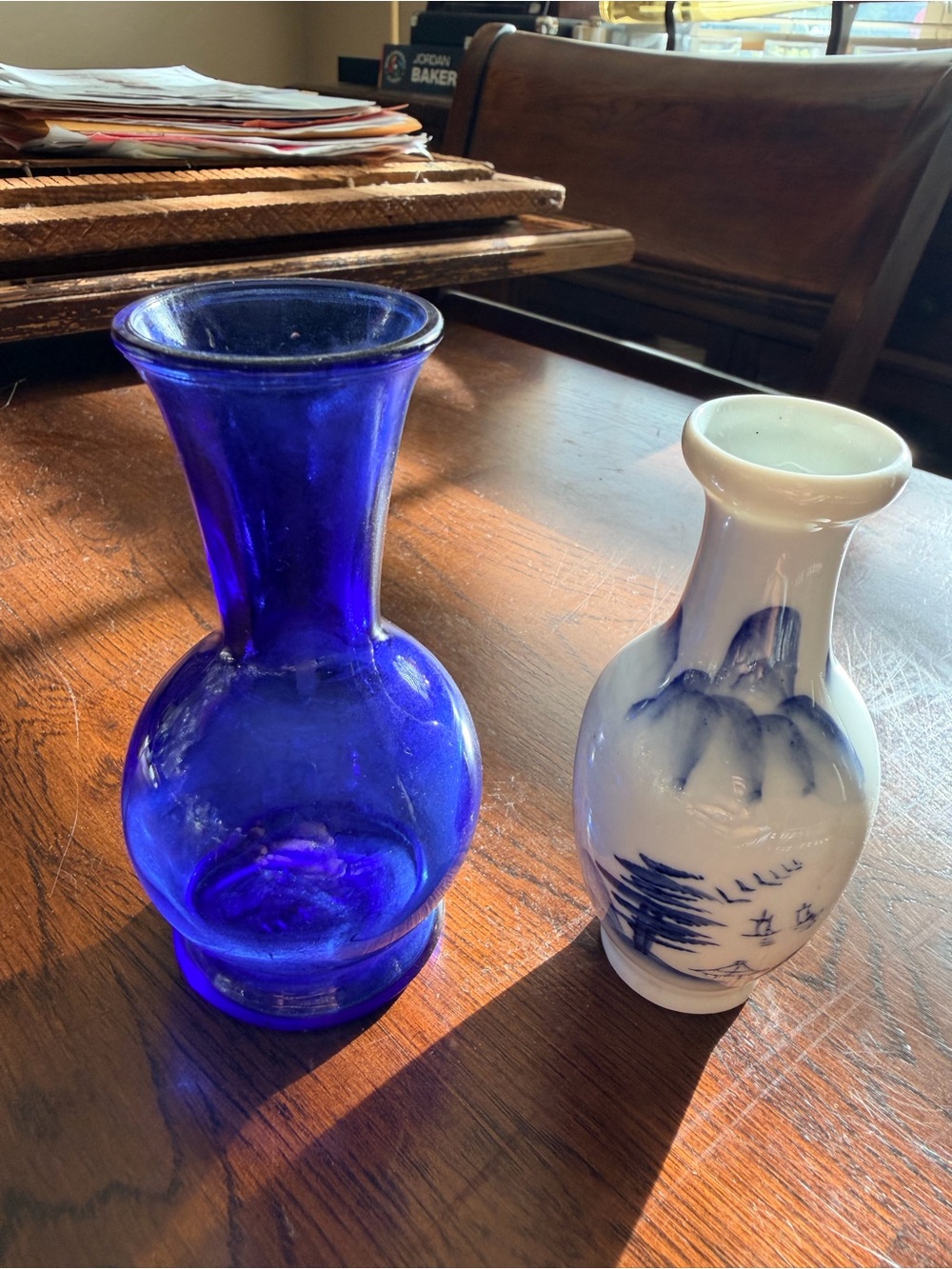 Vintage Cobalt Blue and China Blue Decorative Mini Bud Glass Vase - Home Accents